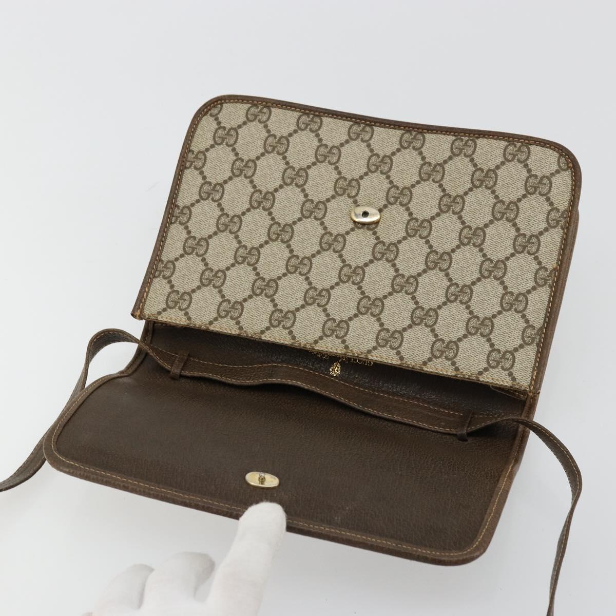 GUCCI GG Supreme Web Sherry Line Shoulder Bag PVC Beige Gold Auth BA12265