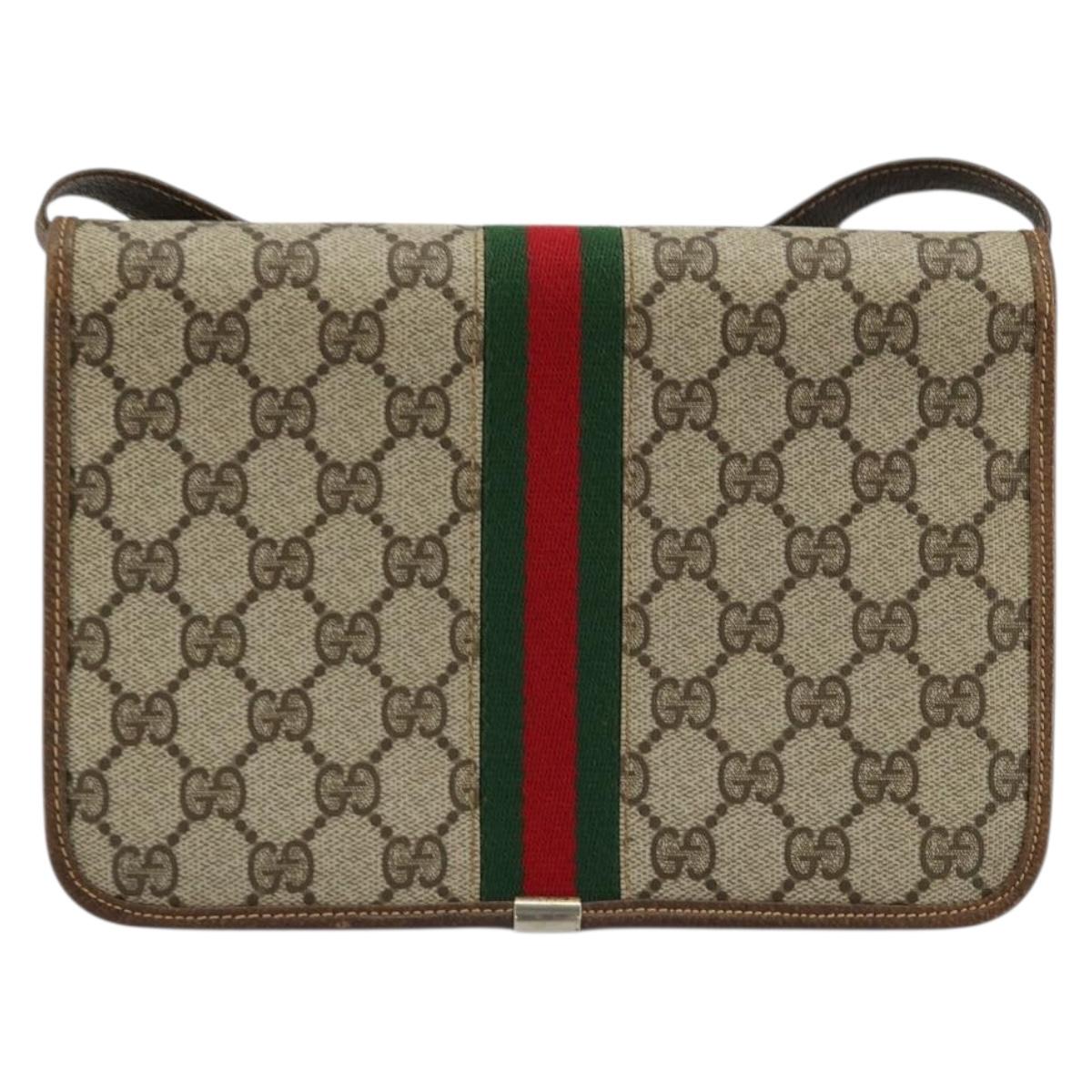 GUCCI GG Supreme Web Sherry Line Shoulder Bag PVC Beige Gold Auth BA12265