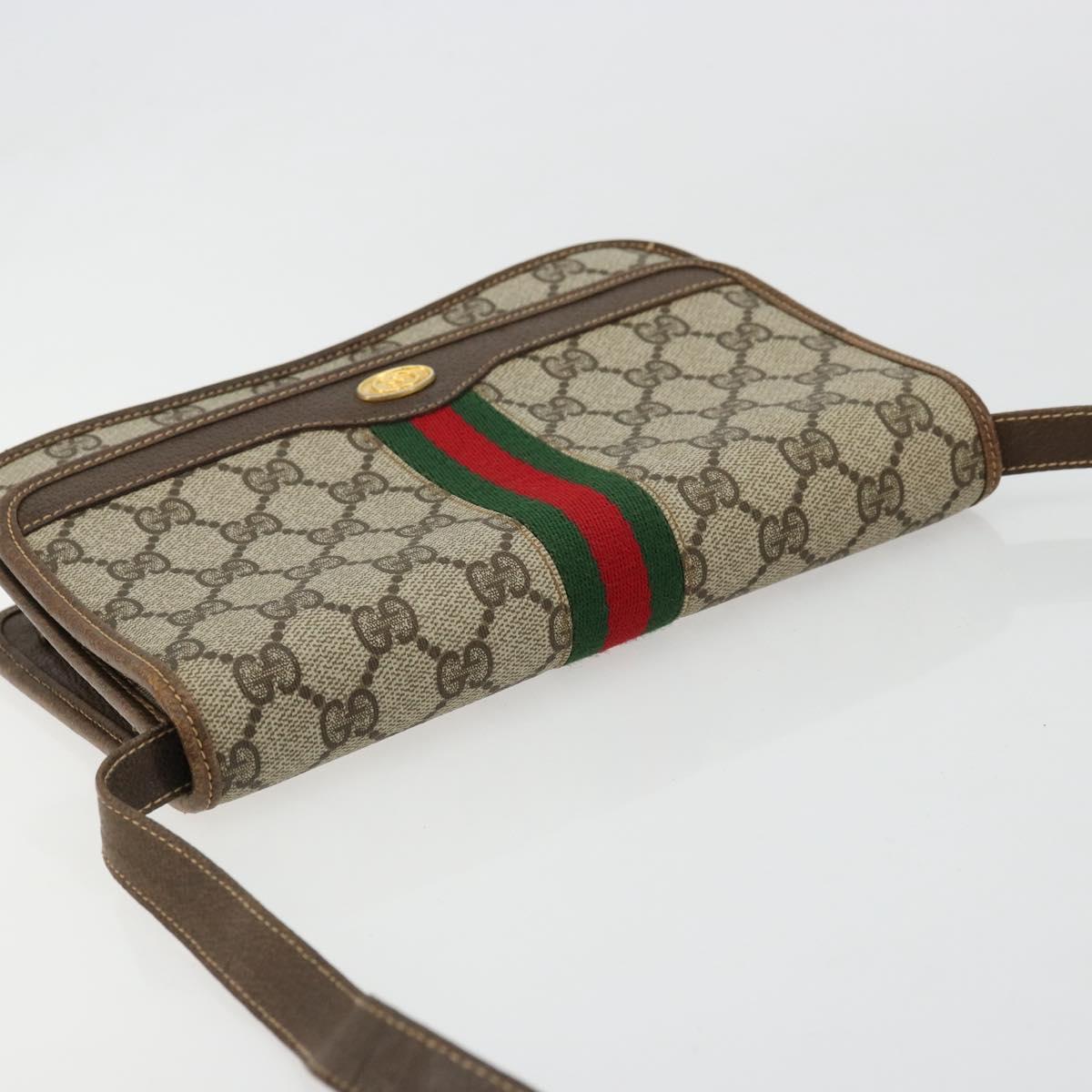 GUCCI GG Supreme Web Sherry Line Shoulder Bag PVC Beige Gold Auth BA12265