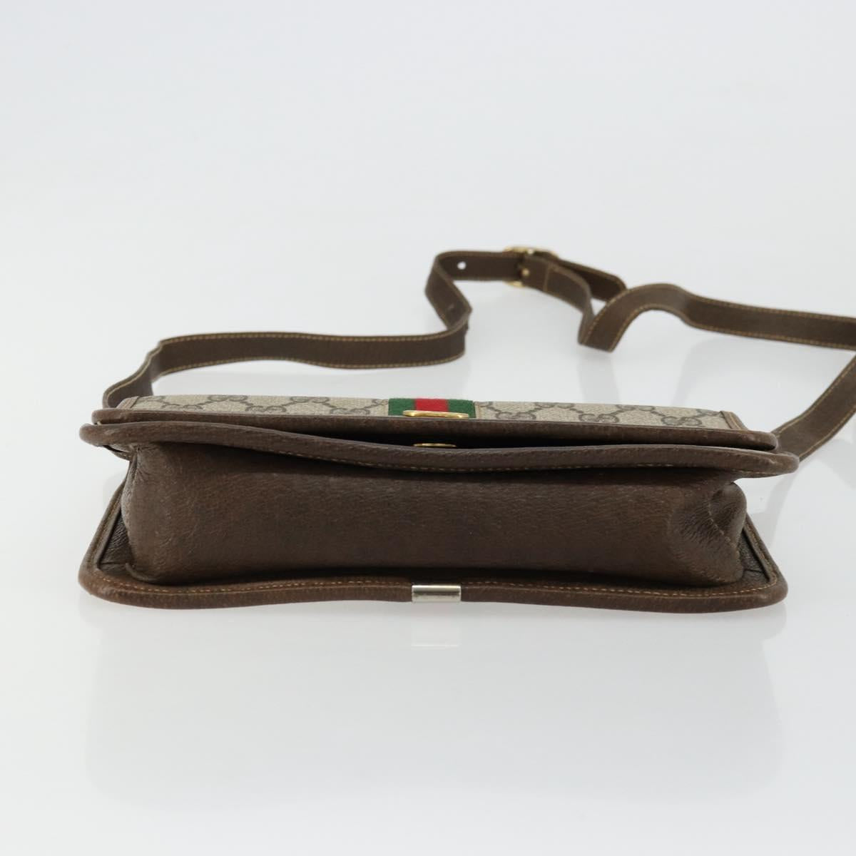GUCCI GG Supreme Web Sherry Line Shoulder Bag PVC Beige Gold Auth BA12265