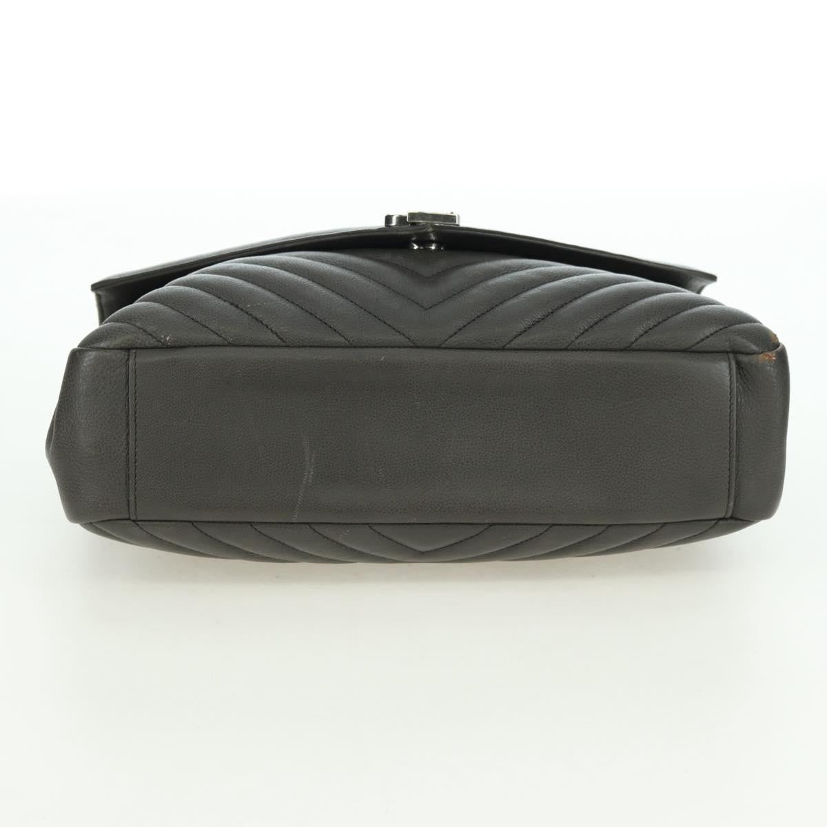 SAINT LAURENT Chain Shoulder Bag Leather Gray Silver Auth BA12267SAV