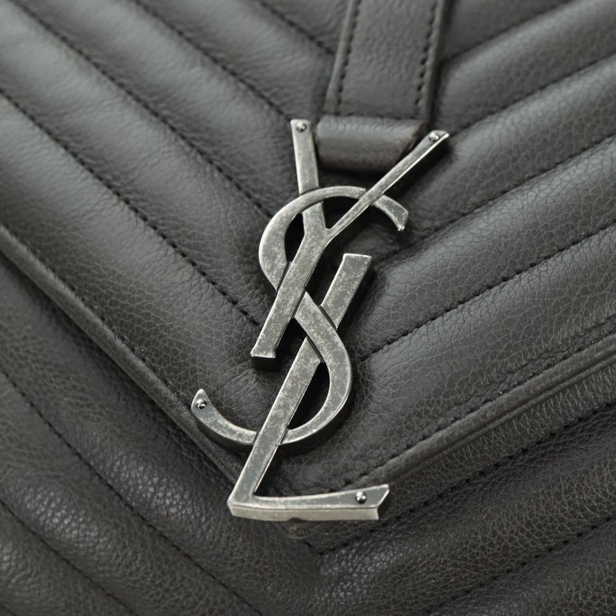 SAINT LAURENT Chain Shoulder Bag Leather Gray Silver Auth BA12267SAV