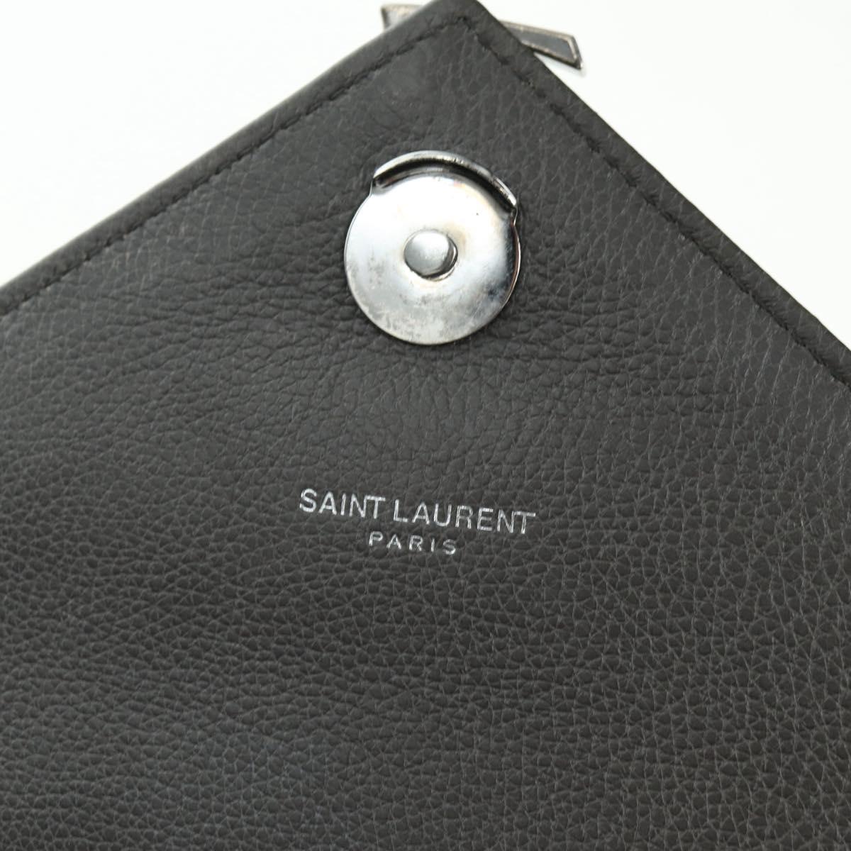 SAINT LAURENT Chain Shoulder Bag Leather Gray Silver Auth BA12267SAV