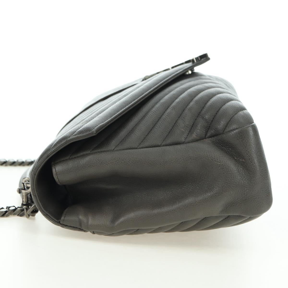 SAINT LAURENT Chain Shoulder Bag Leather Gray Silver Auth BA12267SAV