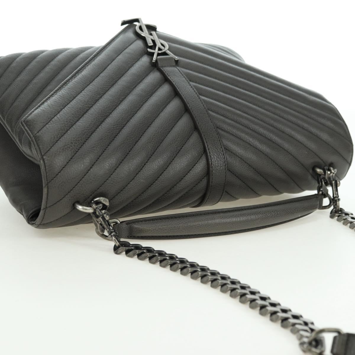 SAINT LAURENT Chain Shoulder Bag Leather Gray Silver Auth BA12267SAV