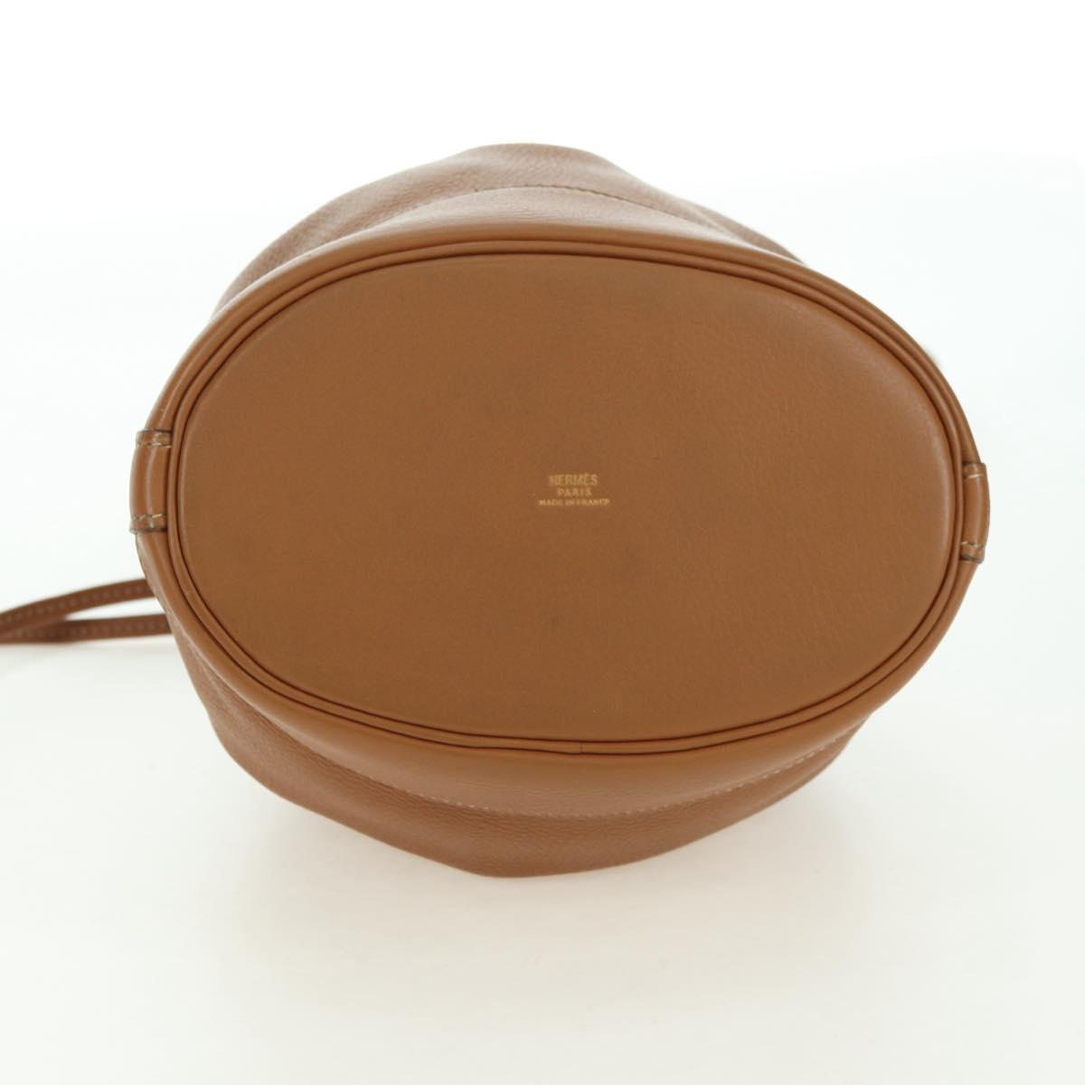HERMES Market TPM Shoulder Bag Leather Brown Gold Auth BA12269SAM