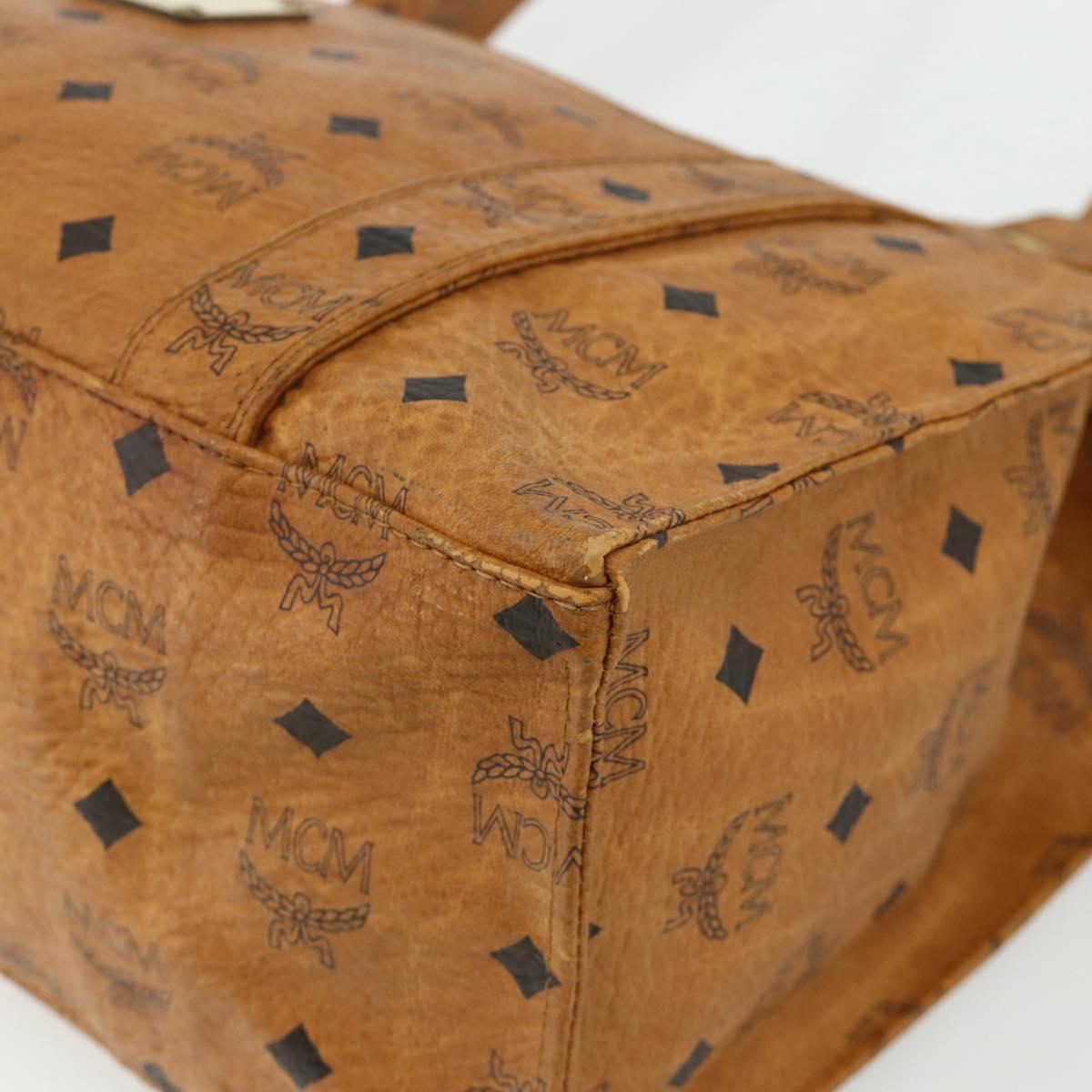MCM Vicetos Logogram Tote Bag PVC Leather Brown Gold Auth BA12272
