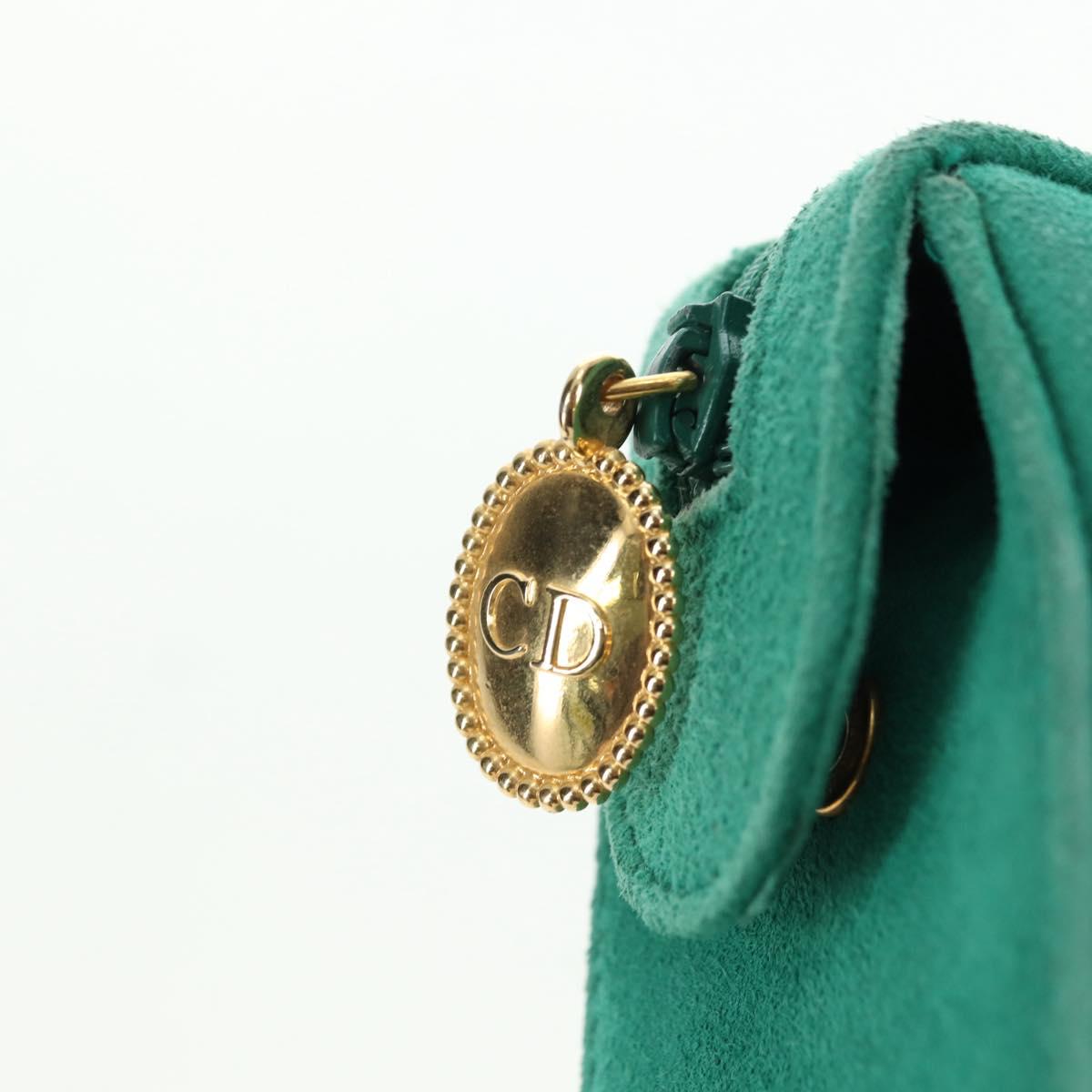 Christian Dior Chain Shoulder Bag Suede Green Gold Auth BA12278V