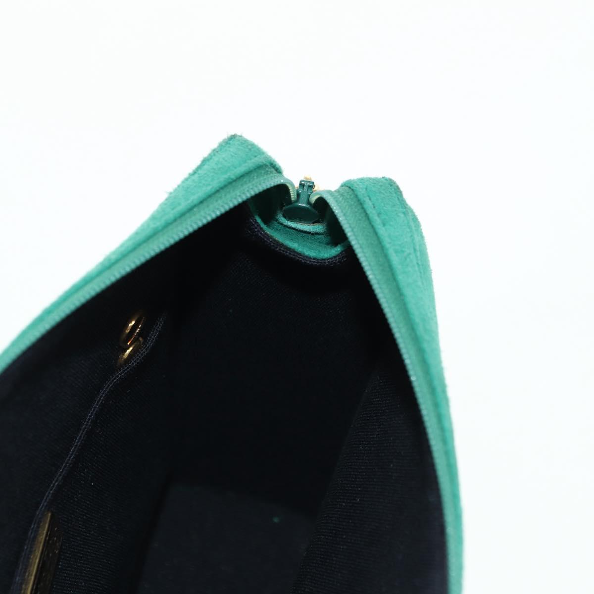 Christian Dior Chain Shoulder Bag Suede Green Gold Auth BA12278V