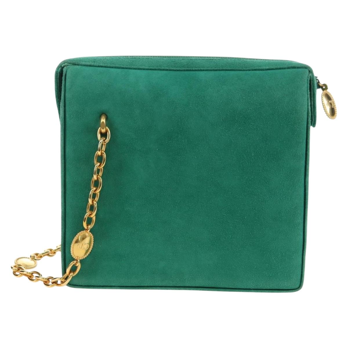 Christian Dior Chain Shoulder Bag Suede Green Gold Auth BA12278V