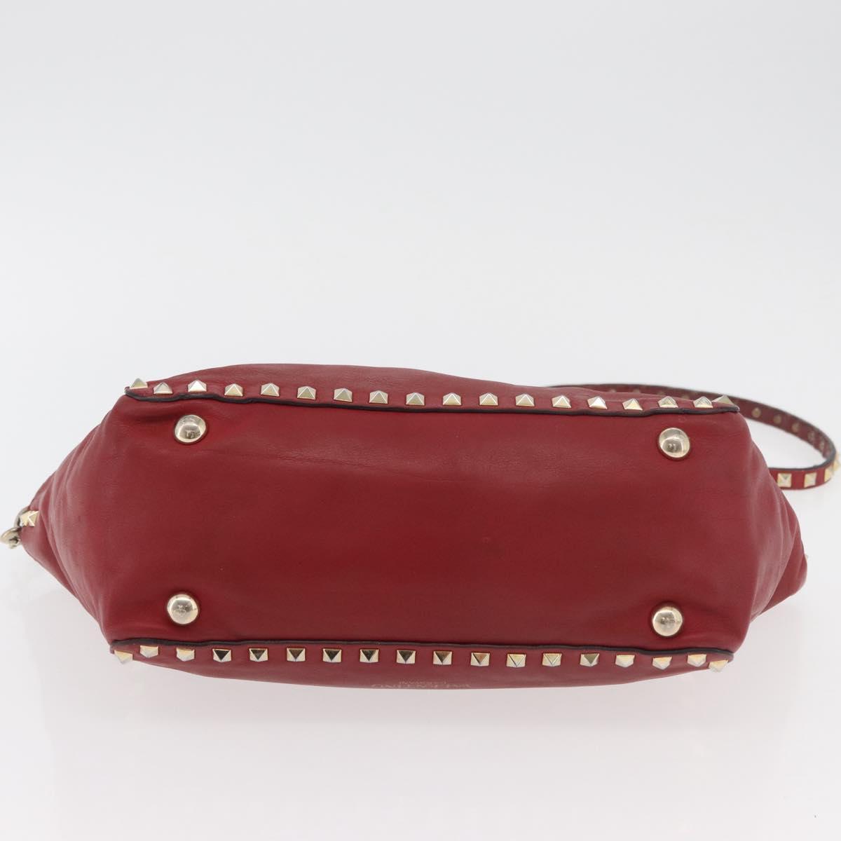 VALENTINO Rock Studs Hand Bag Leather 2way Red Gold Auth BA12287
