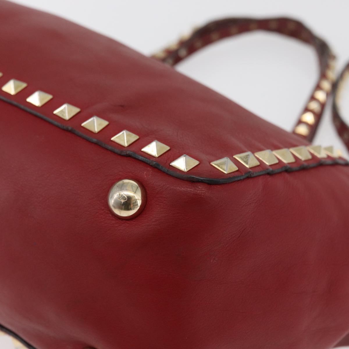 VALENTINO Rock Studs Hand Bag Leather 2way Red Gold Auth BA12287
