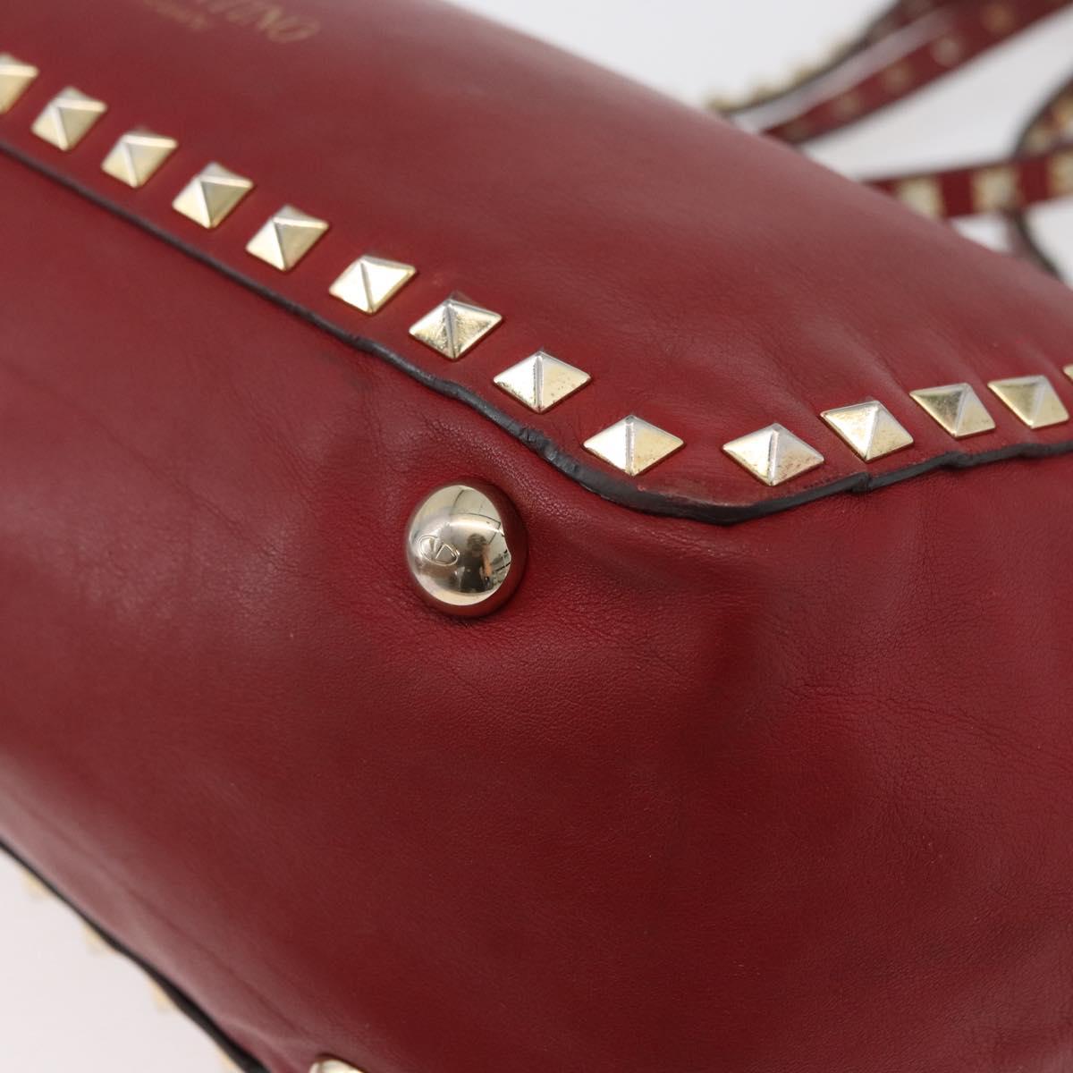 VALENTINO Rock Studs Hand Bag Leather 2way Red Gold Auth BA12287