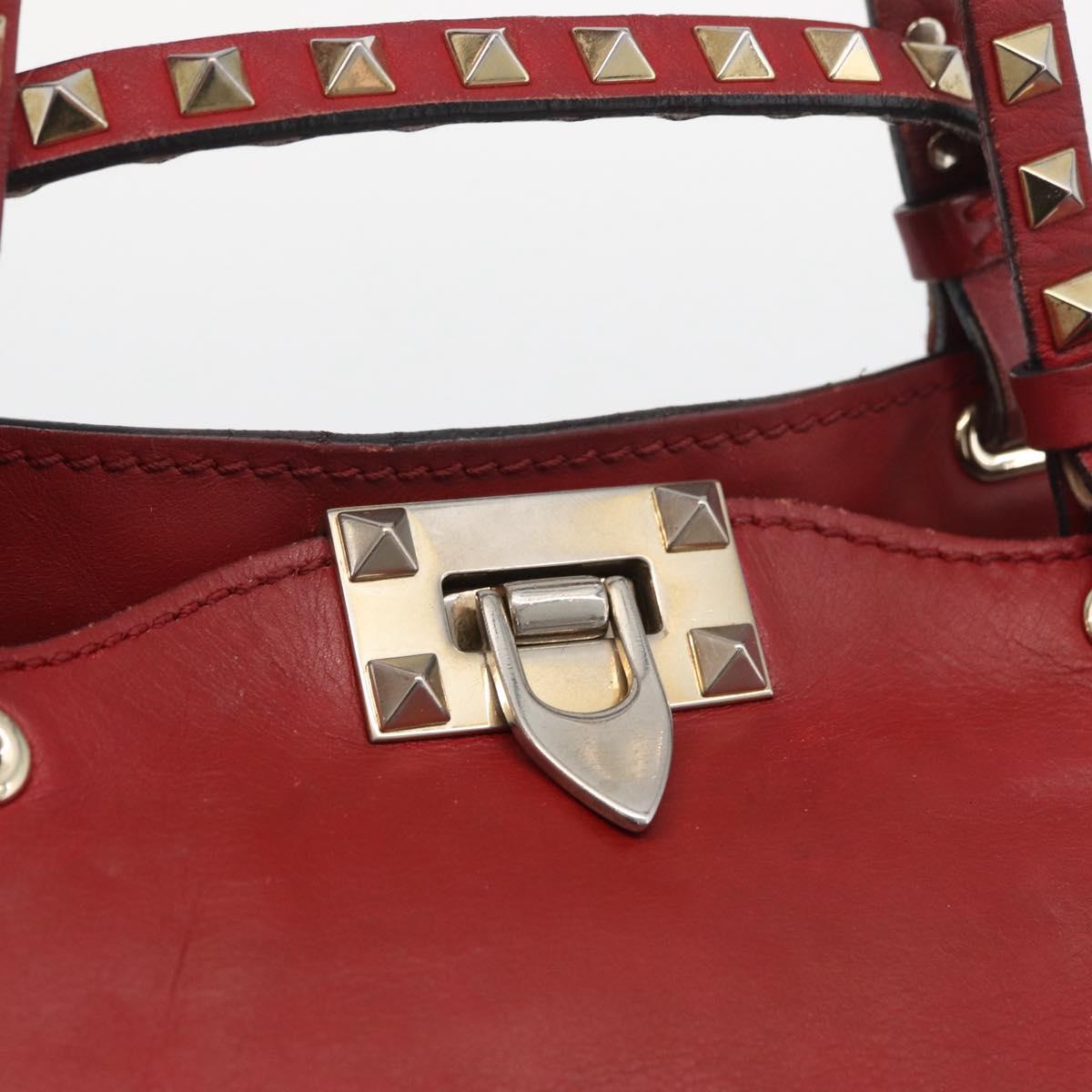 VALENTINO Rock Studs Hand Bag Leather 2way Red Gold Auth BA12287