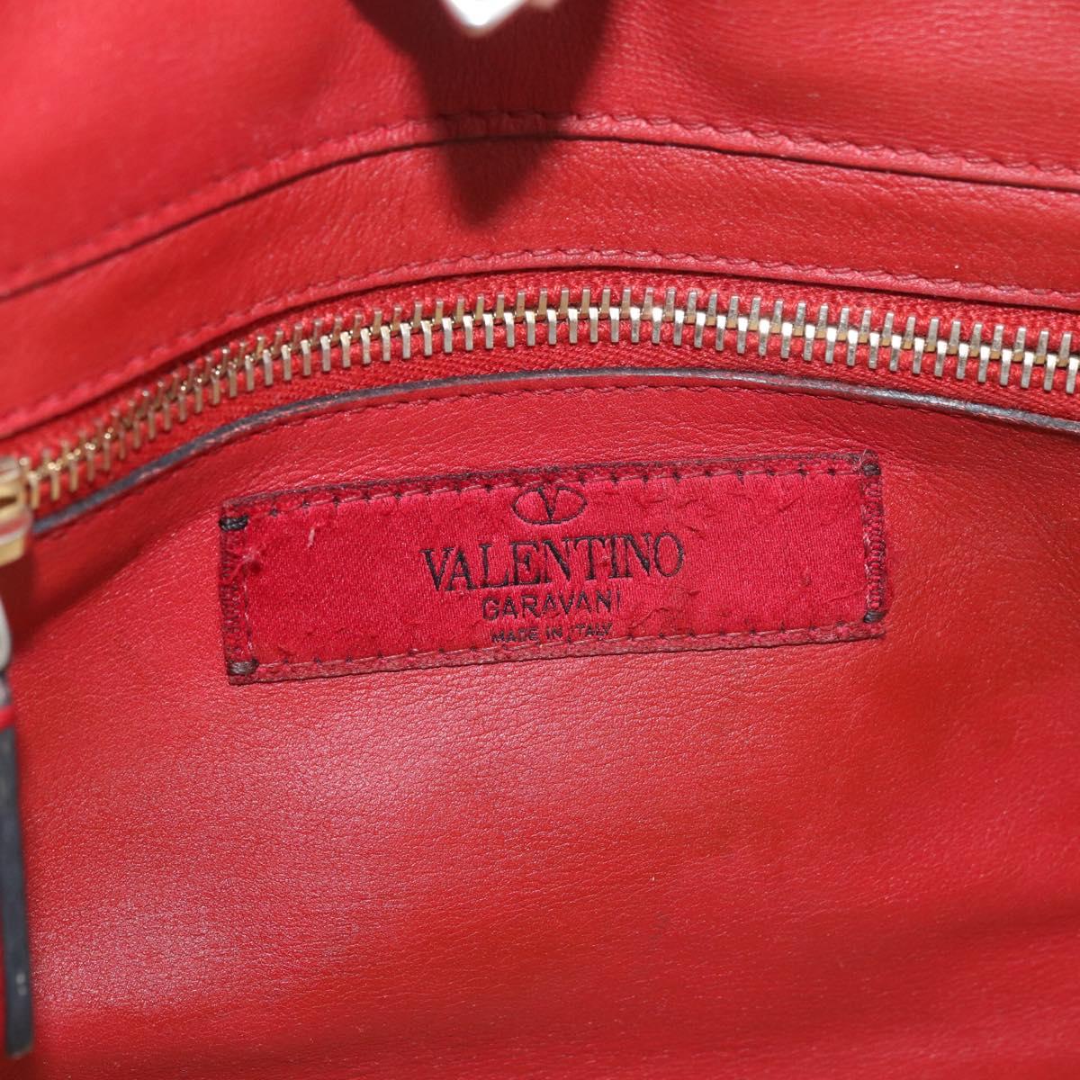 VALENTINO Rock Studs Hand Bag Leather 2way Red Gold Auth BA12287