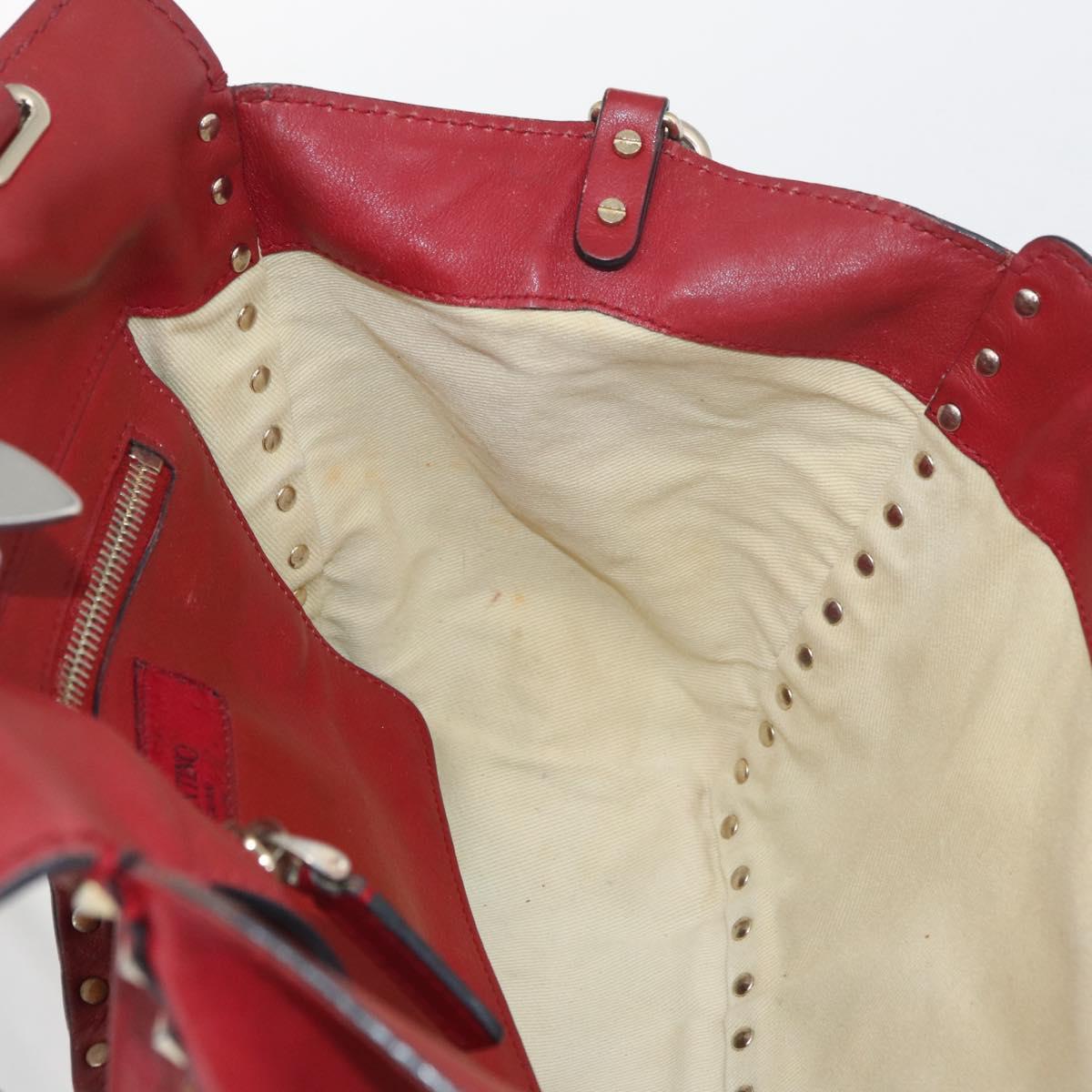 VALENTINO Rock Studs Hand Bag Leather 2way Red Gold Auth BA12287
