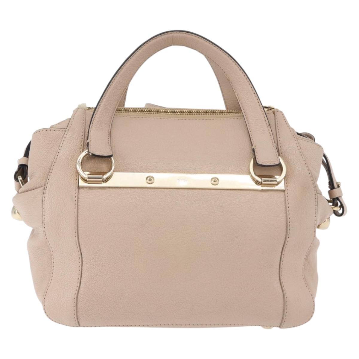 Chloe Hand Bag Leather 2way Beige Gold Auth BA12288A