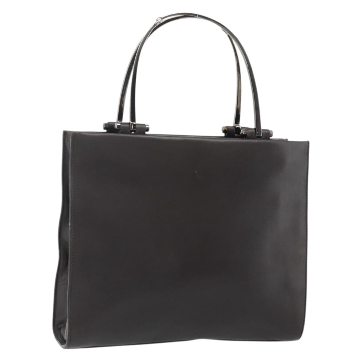 GUCCI Hand Bag Leather Dark Brown Silver 002 1024 Auth BA12290