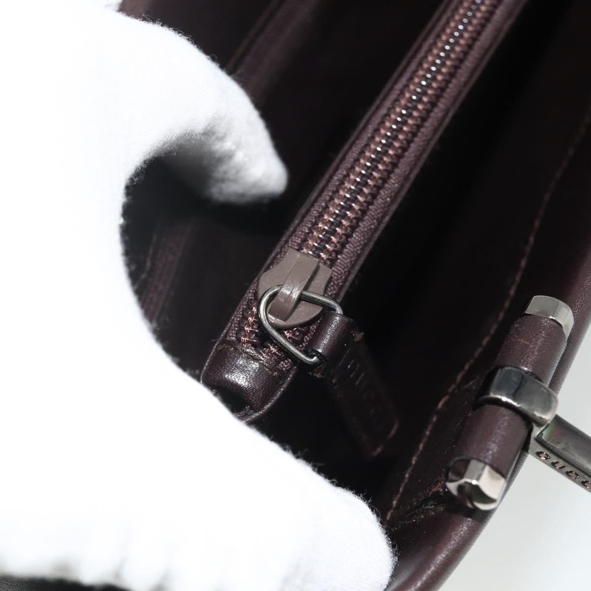 GUCCI Hand Bag Leather Dark Brown Silver 002 1024 Auth BA12290