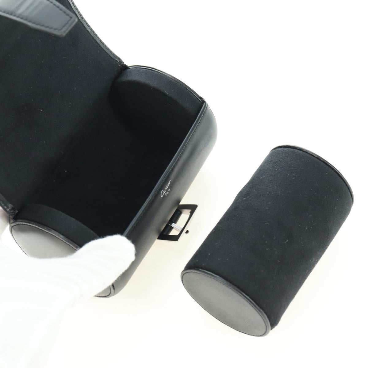 CARTIER Watch Case Leather Black Silver Auth BA12294V