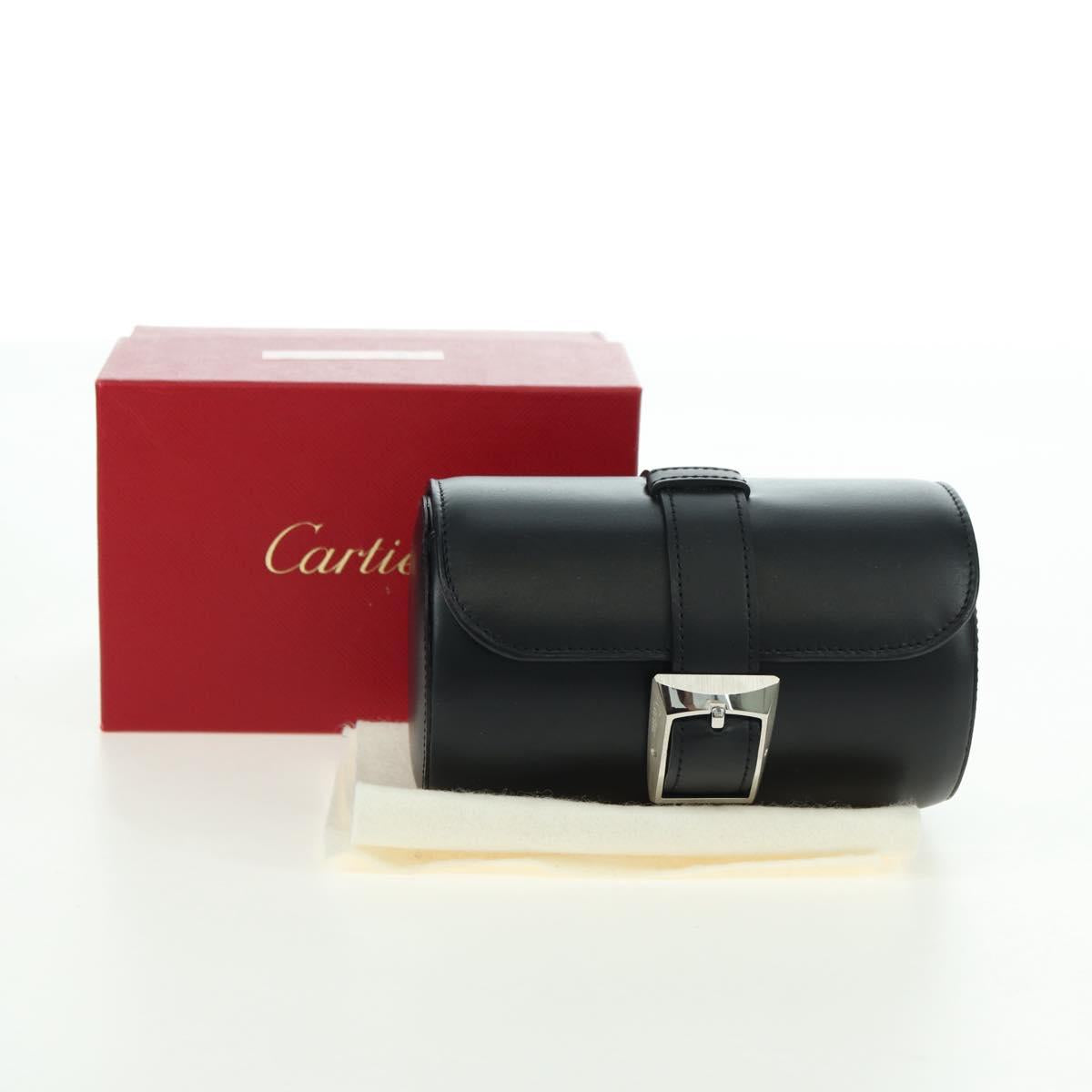 CARTIER Watch Case Leather Black Silver Auth BA12294V