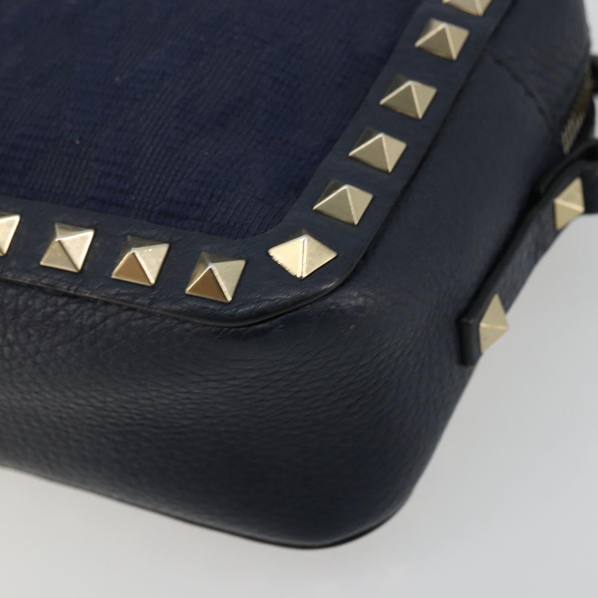 VALENTINO Rock Studs Shoulder Bag Leather Navy Gold Auth BA12296A