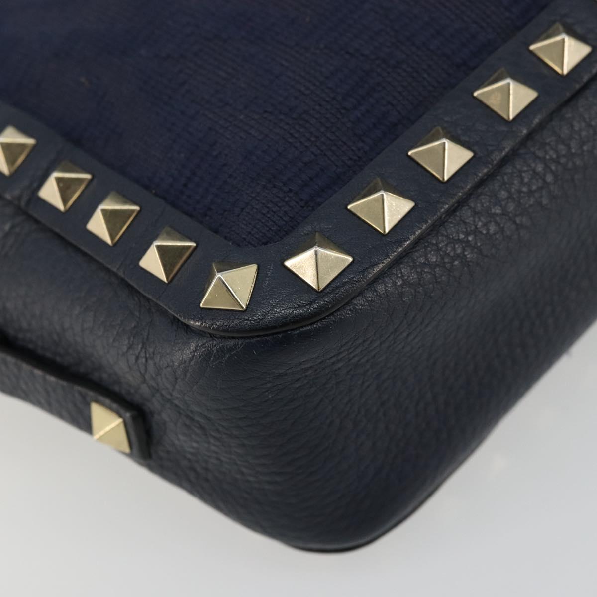 VALENTINO Rock Studs Shoulder Bag Leather Navy Gold Auth BA12296A