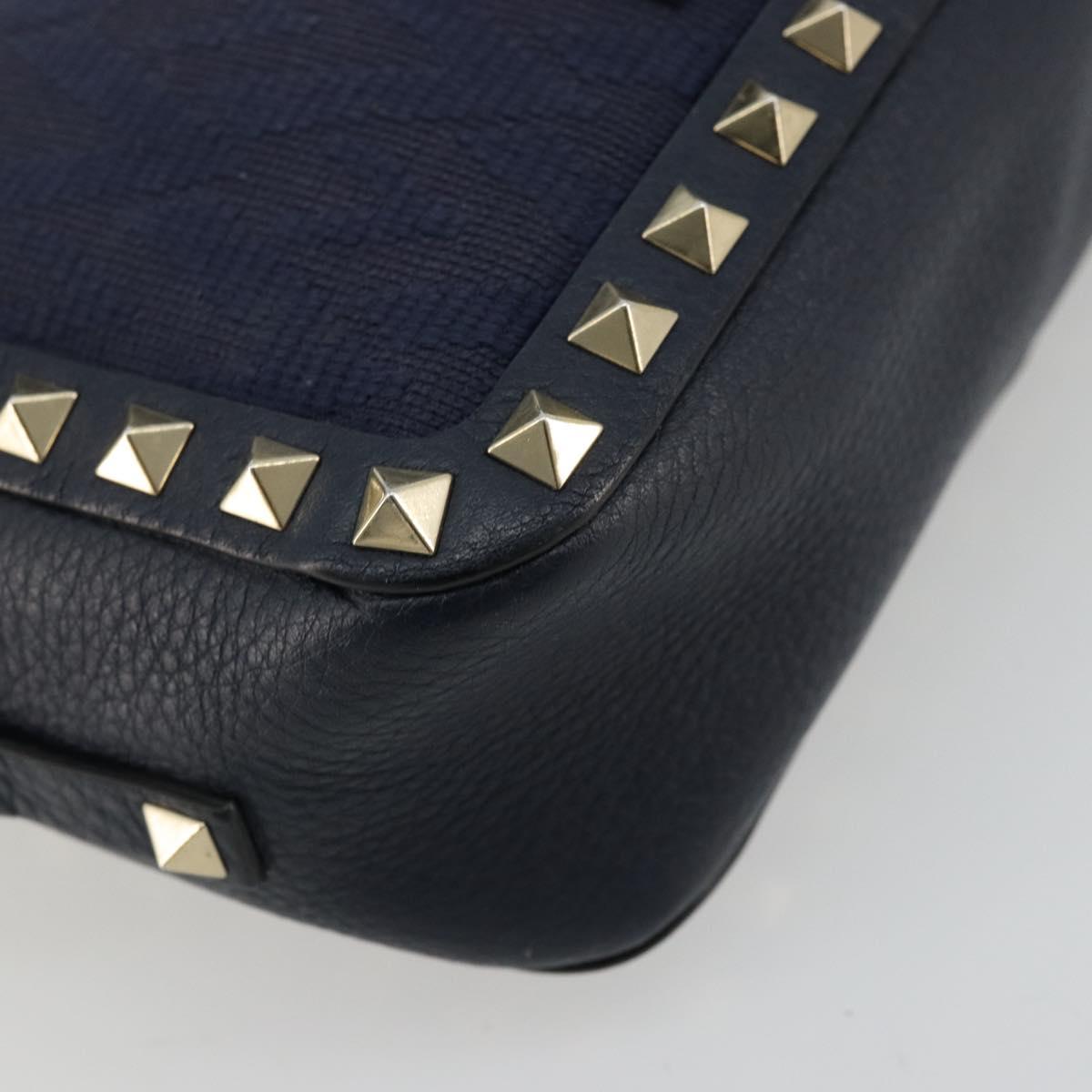 VALENTINO Rock Studs Shoulder Bag Leather Navy Gold Auth BA12296A