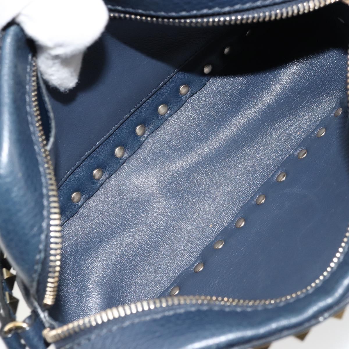 VALENTINO Rock Studs Shoulder Bag Leather Navy Gold Auth BA12296A