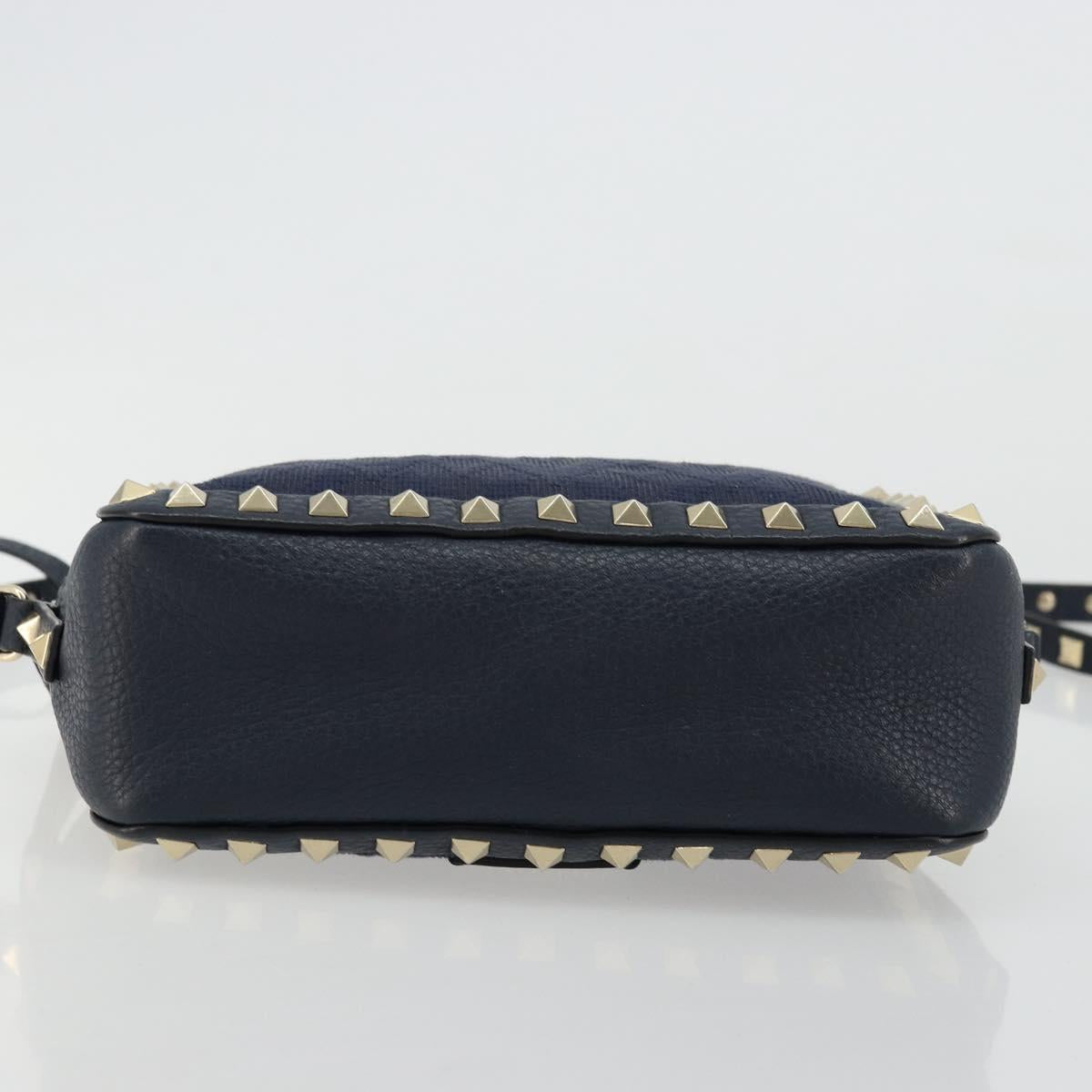 VALENTINO Rock Studs Shoulder Bag Leather Navy Gold Auth BA12296A