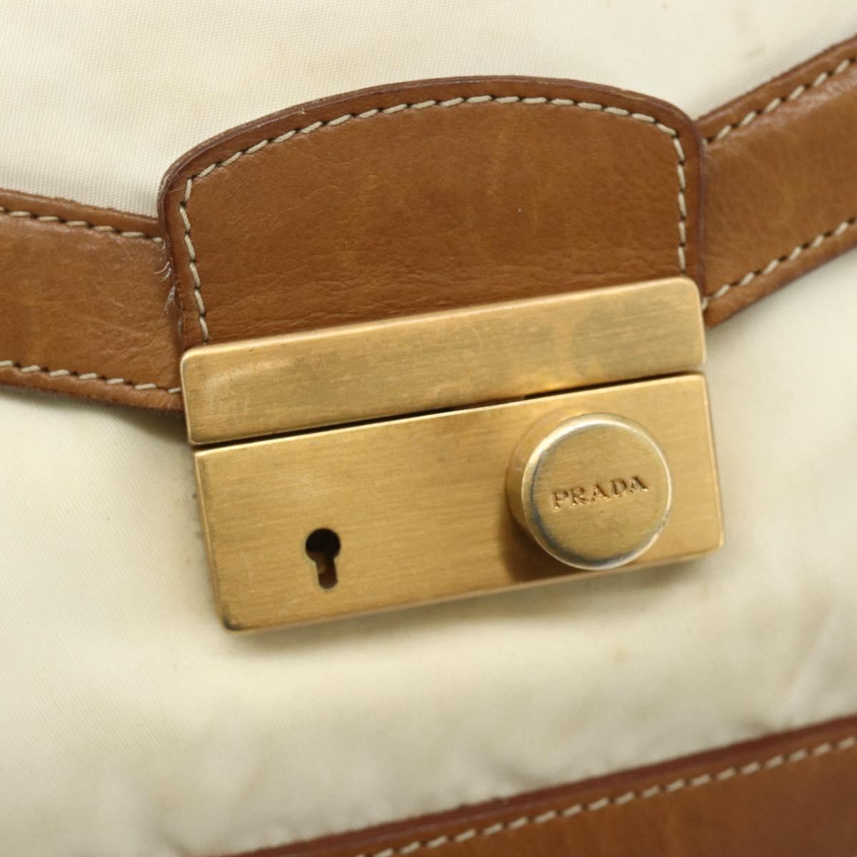 PRADA Shoulder Bag Nylon Ivory Gold Auth BA12301