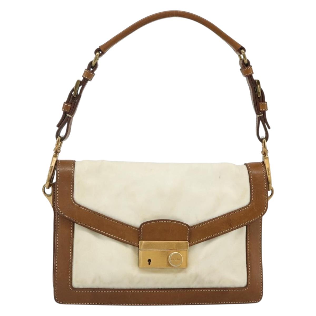PRADA Shoulder Bag Nylon Ivory Gold Auth BA12301