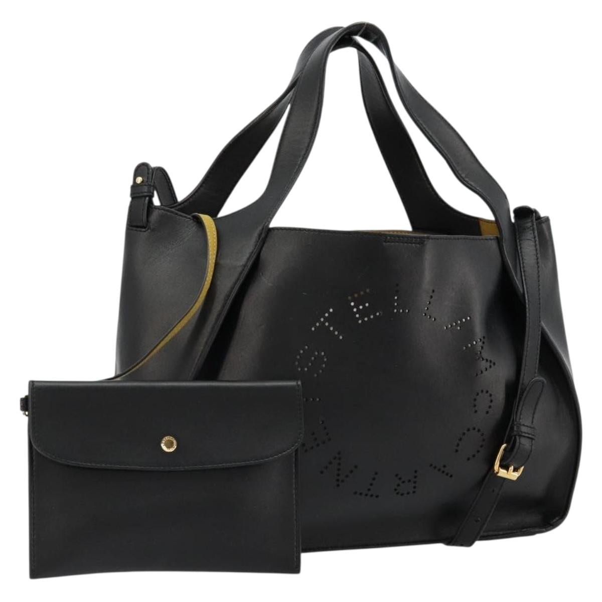 Stella MacCartney Hand Bag Leather 2way Black Gold 513860 Auth BA12302
