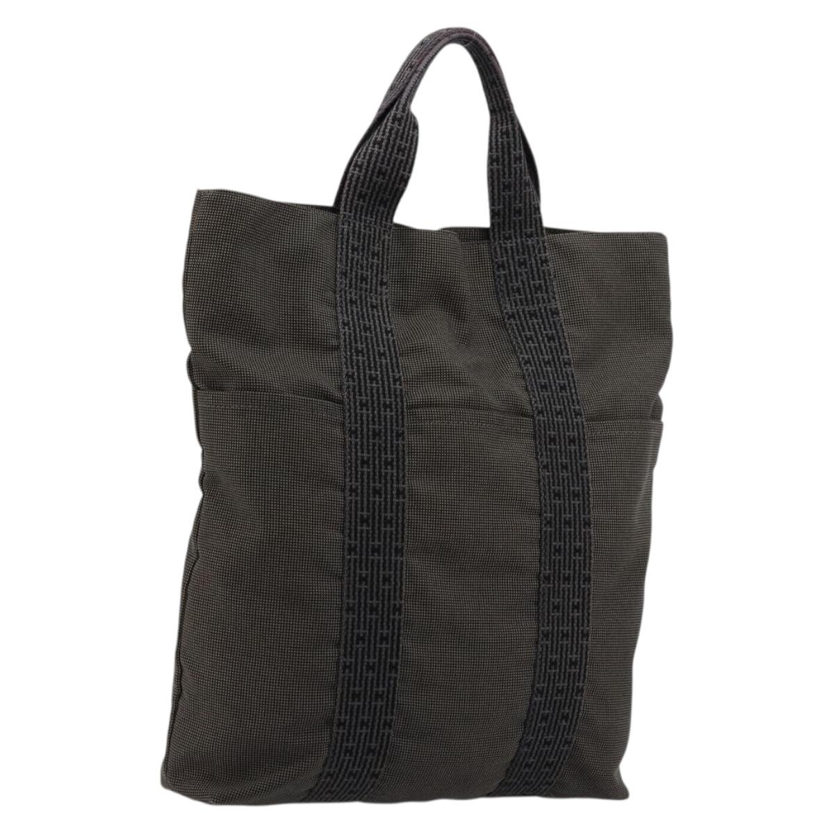 HERMES Her Line Cabas Tote Bag Canvas Gray Silver Auth BA12303
