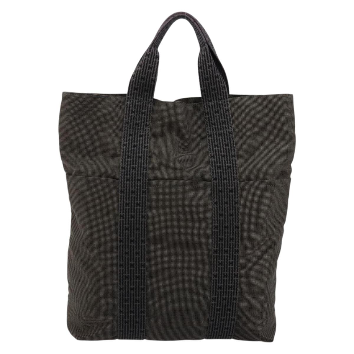 HERMES Her Line Cabas Tote Bag Canvas Gray Silver Auth BA12303