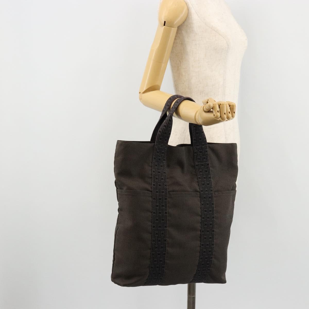 HERMES Her Line Cabas Tote Bag Canvas Gray Silver Auth BA12303