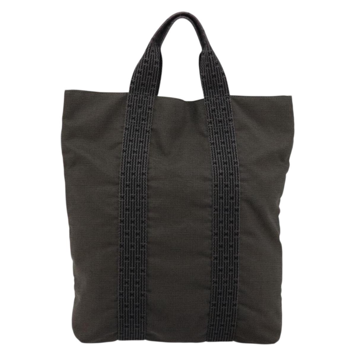 HERMES Her Line Cabas Tote Bag Canvas Gray Silver Auth BA12303