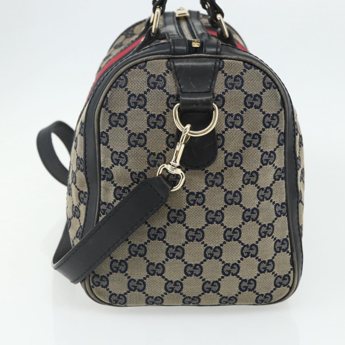 GUCCI GG Canvas Sherry Line Boston Bag 2way Navy Gold 247205 Auth BA12305
