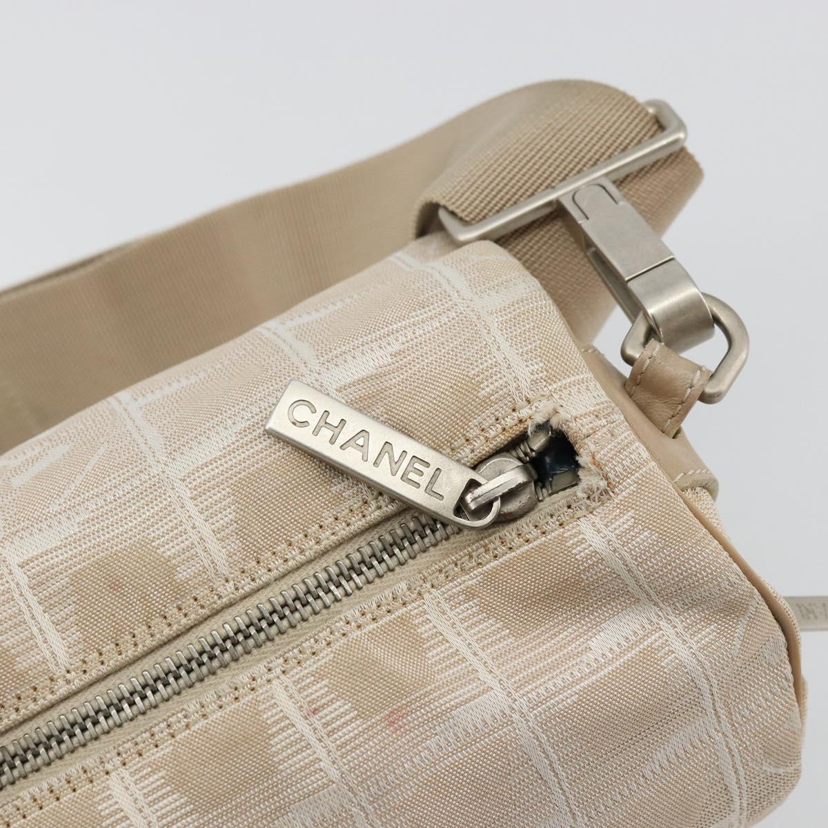 CHANEL New Travel Line Shoulder Bag Nylon Beige Silver CC Auth BA12317
