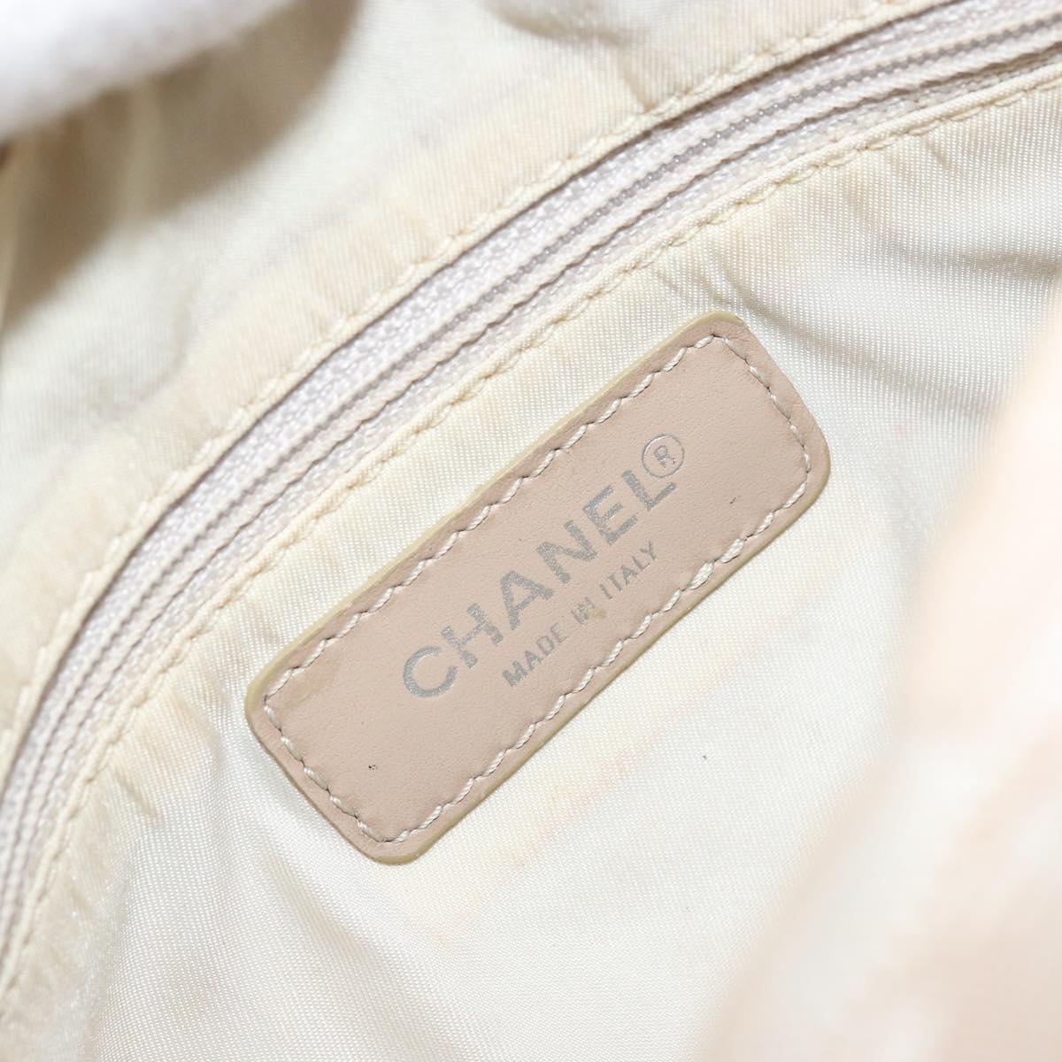 CHANEL New Travel Line Shoulder Bag Nylon Beige Silver CC Auth BA12317