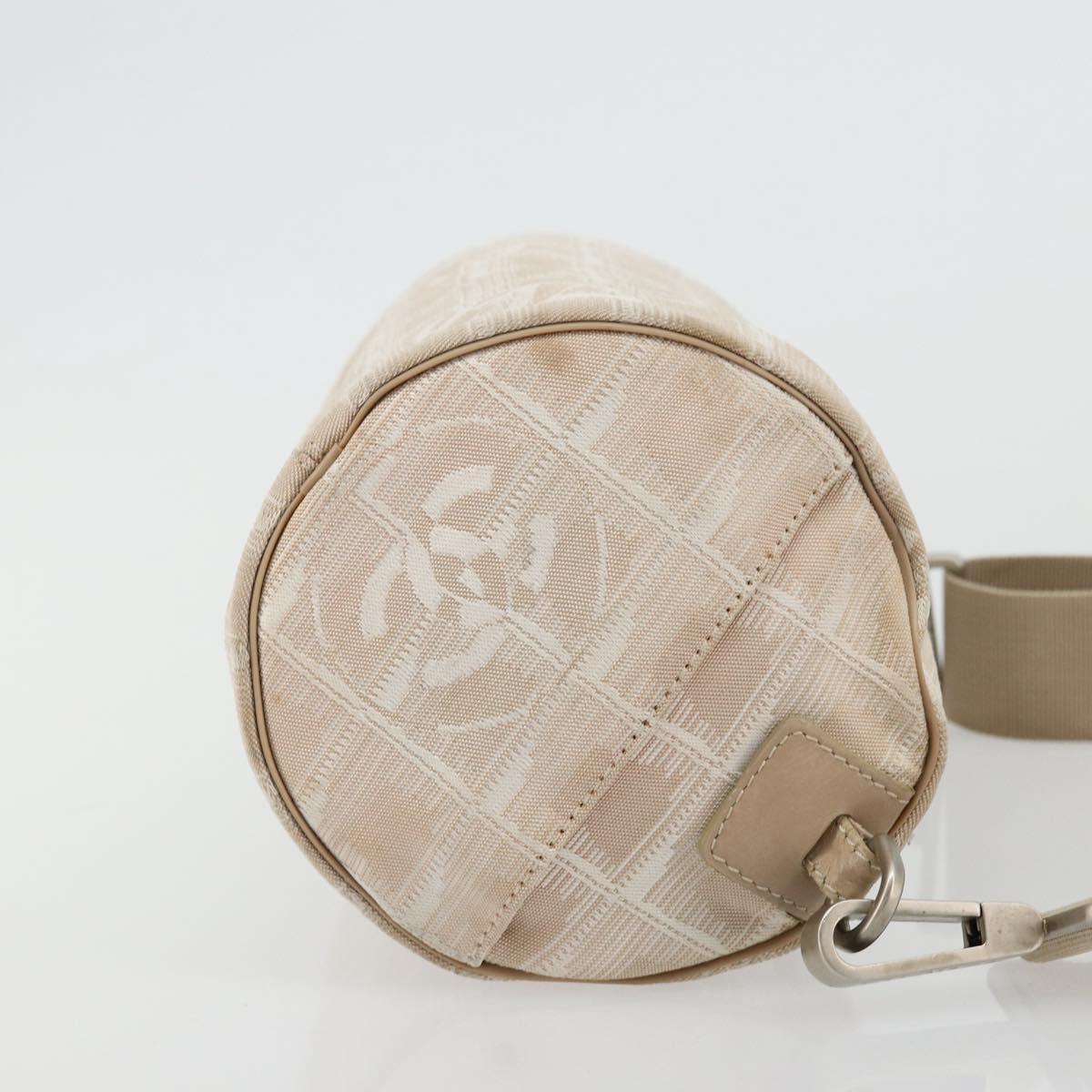 CHANEL New Travel Line Shoulder Bag Nylon Beige Silver CC Auth BA12317