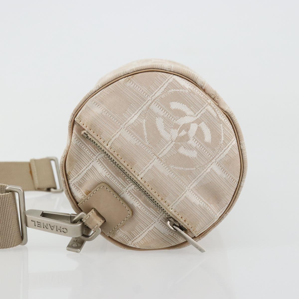 CHANEL New Travel Line Shoulder Bag Nylon Beige Silver CC Auth BA12317