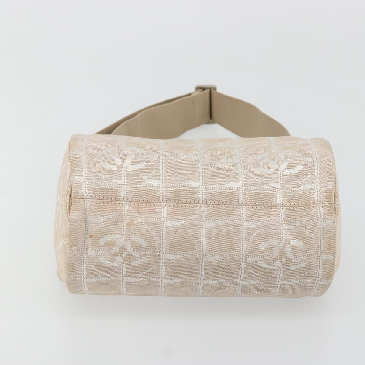 CHANEL New Travel Line Shoulder Bag Nylon Beige Silver CC Auth BA12317
