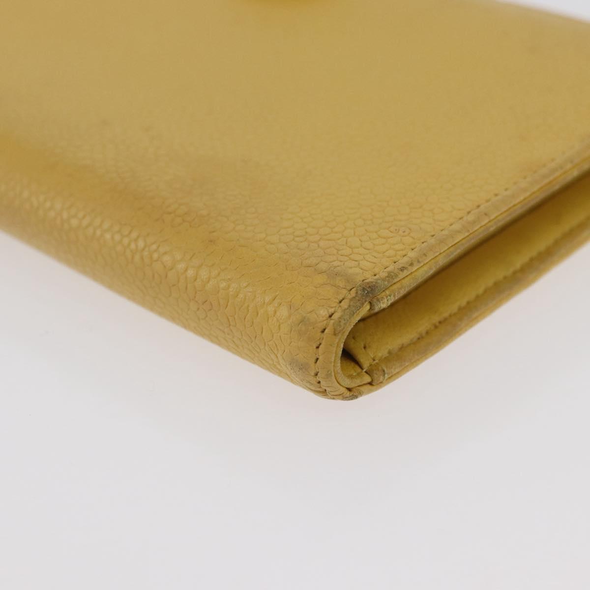 CHANEL COCO Mark Long Wallet Caviar Skin Yellow Gold CC Auth BA12318