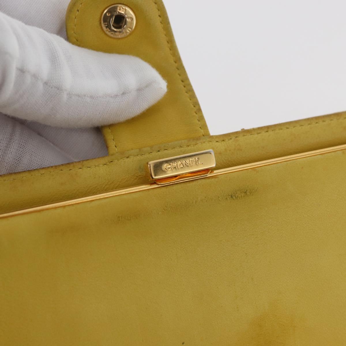 CHANEL COCO Mark Long Wallet Caviar Skin Yellow Gold CC Auth BA12318