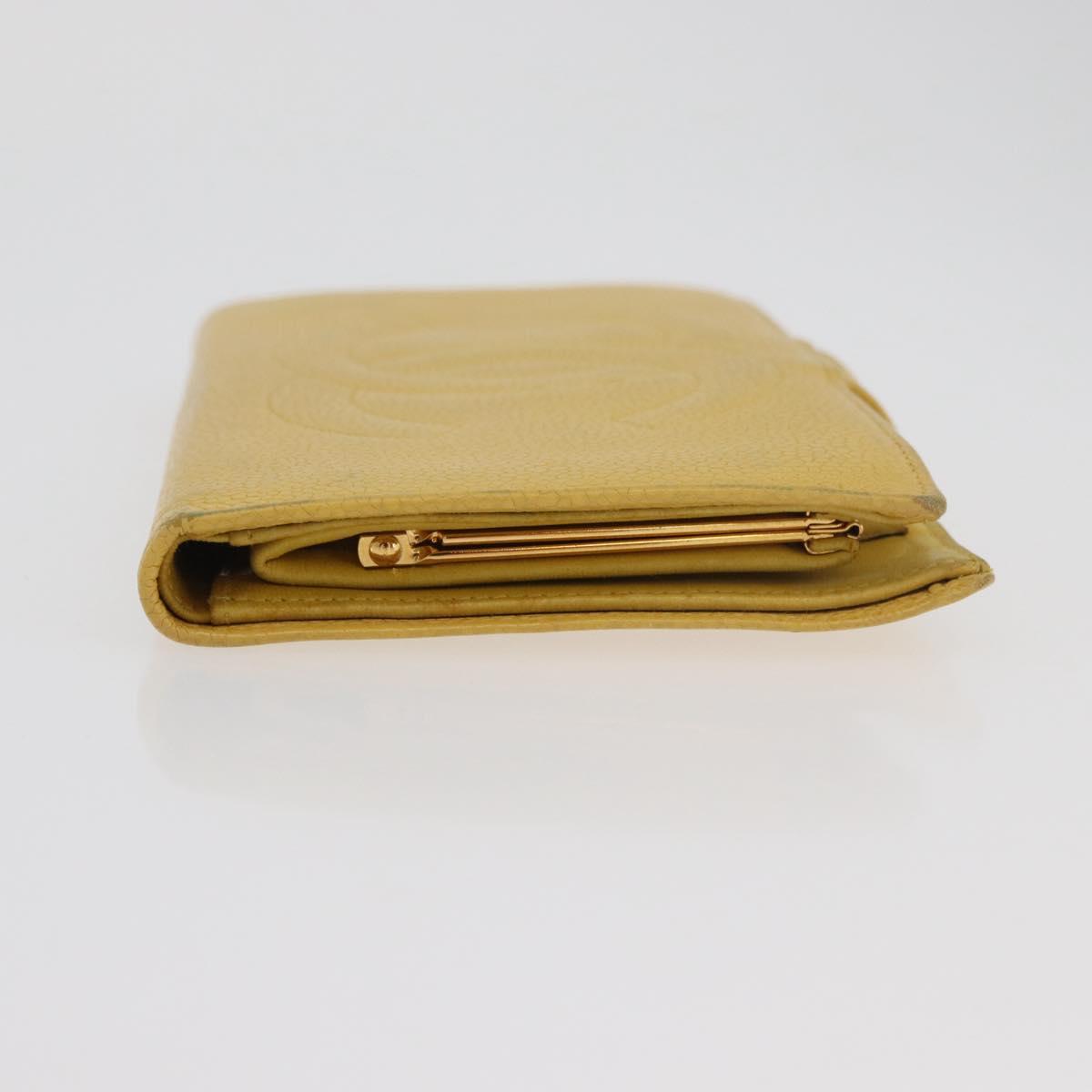 CHANEL COCO Mark Long Wallet Caviar Skin Yellow Gold CC Auth BA12318