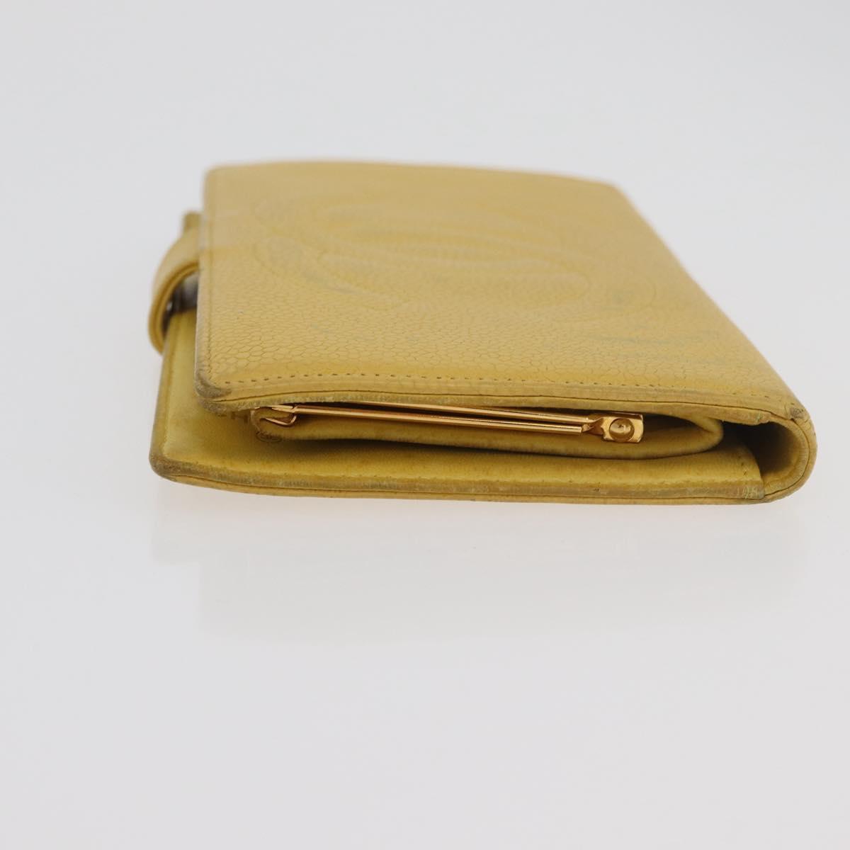 CHANEL COCO Mark Long Wallet Caviar Skin Yellow Gold CC Auth BA12318