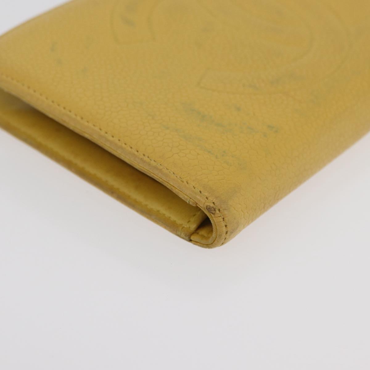 CHANEL COCO Mark Long Wallet Caviar Skin Yellow Gold CC Auth BA12318