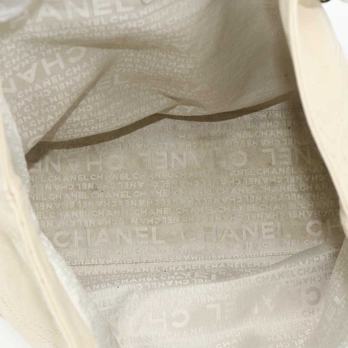 CHANEL Tote Bag Canvas Ivory Silver CC Auth BA12328