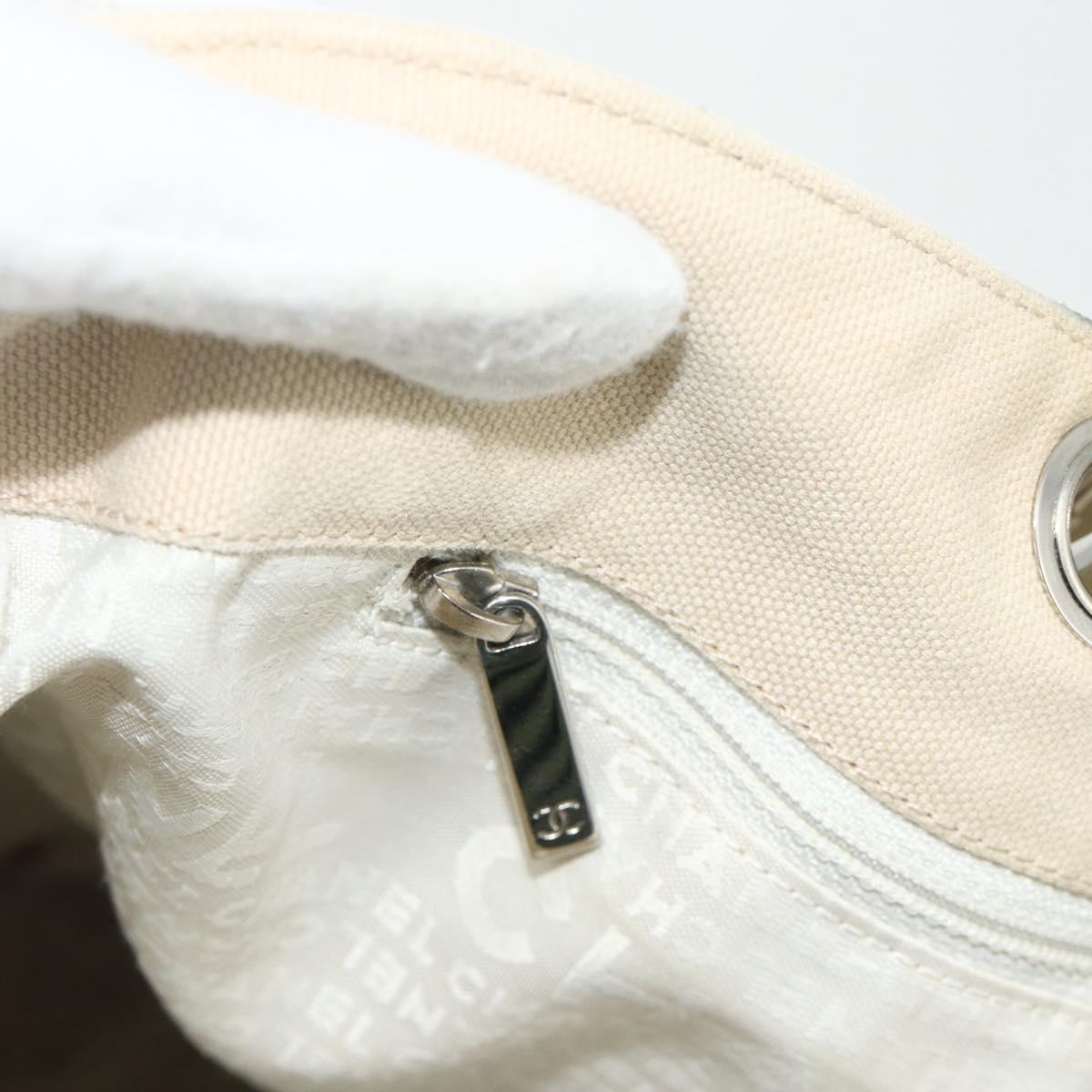 CHANEL Tote Bag Canvas Ivory Silver CC Auth BA12328